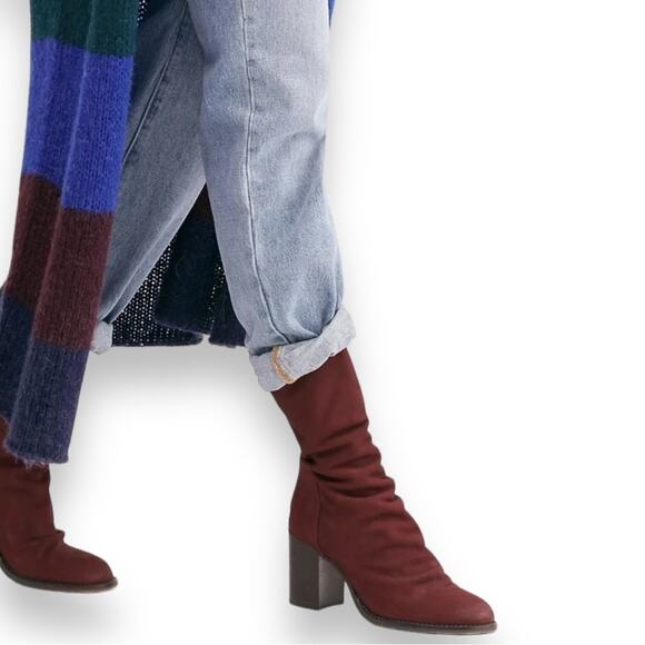 Free People Elle Block Heel Nobuck Slouchy Boots In Bordeaux Women’s Size 36 - Picture 2 of 10
